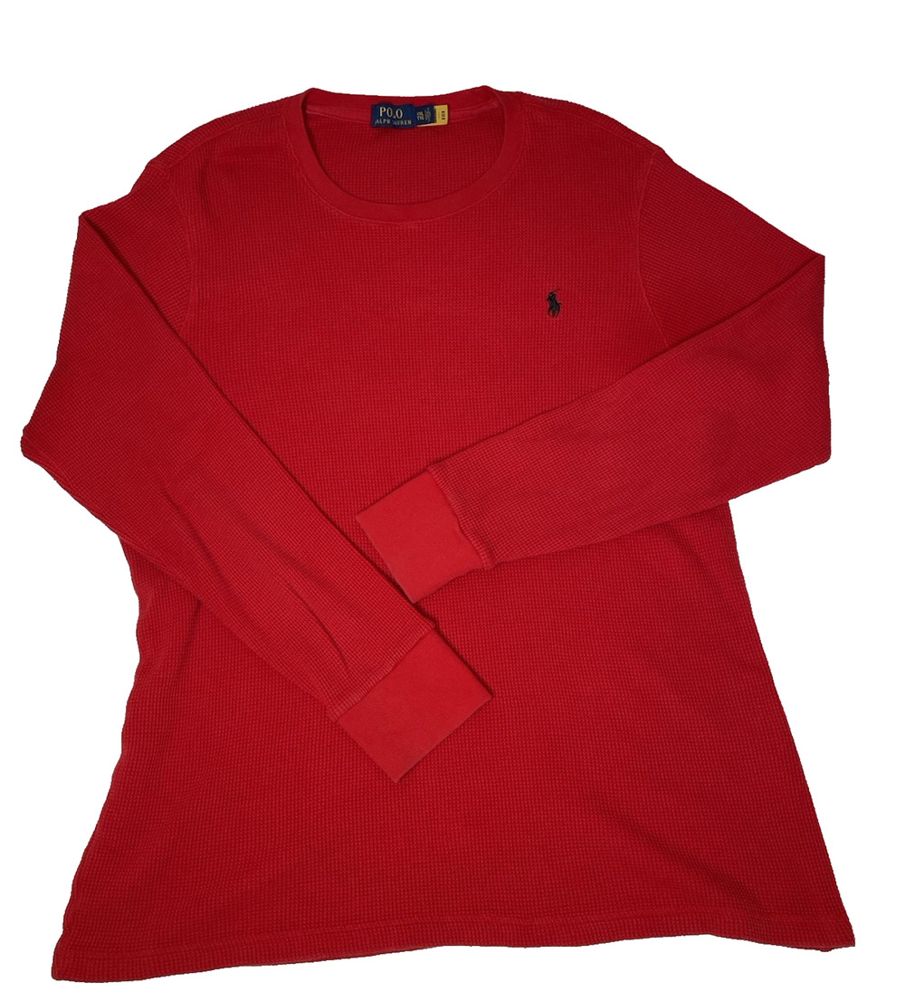 Polo Ralph Lauren Red Waffle Knit Thermal Long Sleeve Crewneck Shirt Mens XXL